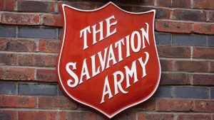 Salvation ARmy logo on brick wall